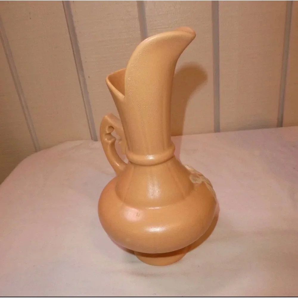 Vintage Weller Pottery Cameo Rose Ewer Pitcher Vase Peach Pink 1930s Zanesville